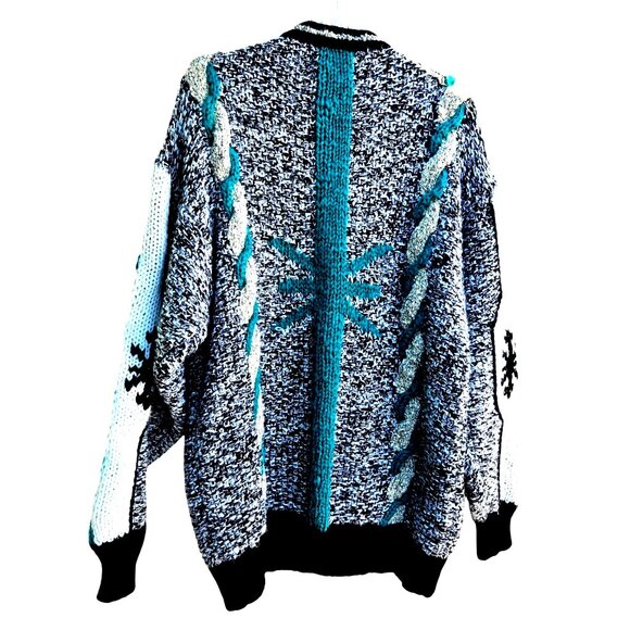 Vintage 1980s Novo Knit Sweater Mohair Blend V Neck Graphic Pullover - Picture 3 of 13